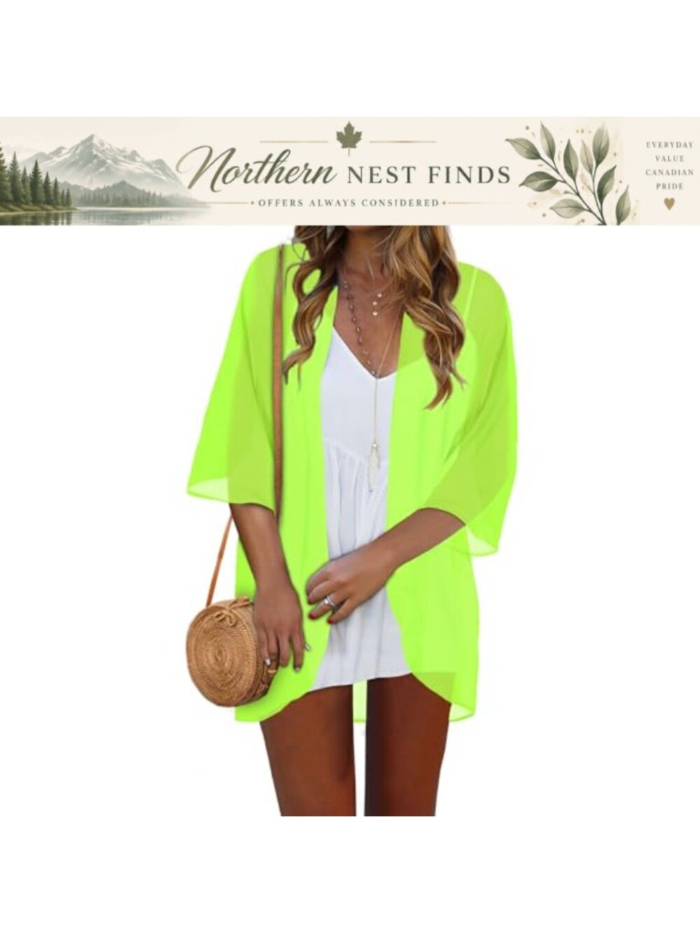 Women's Chiffon Kimono Cardigan Sheer Beach Cover-Up Open Front 3/4 Sleeve